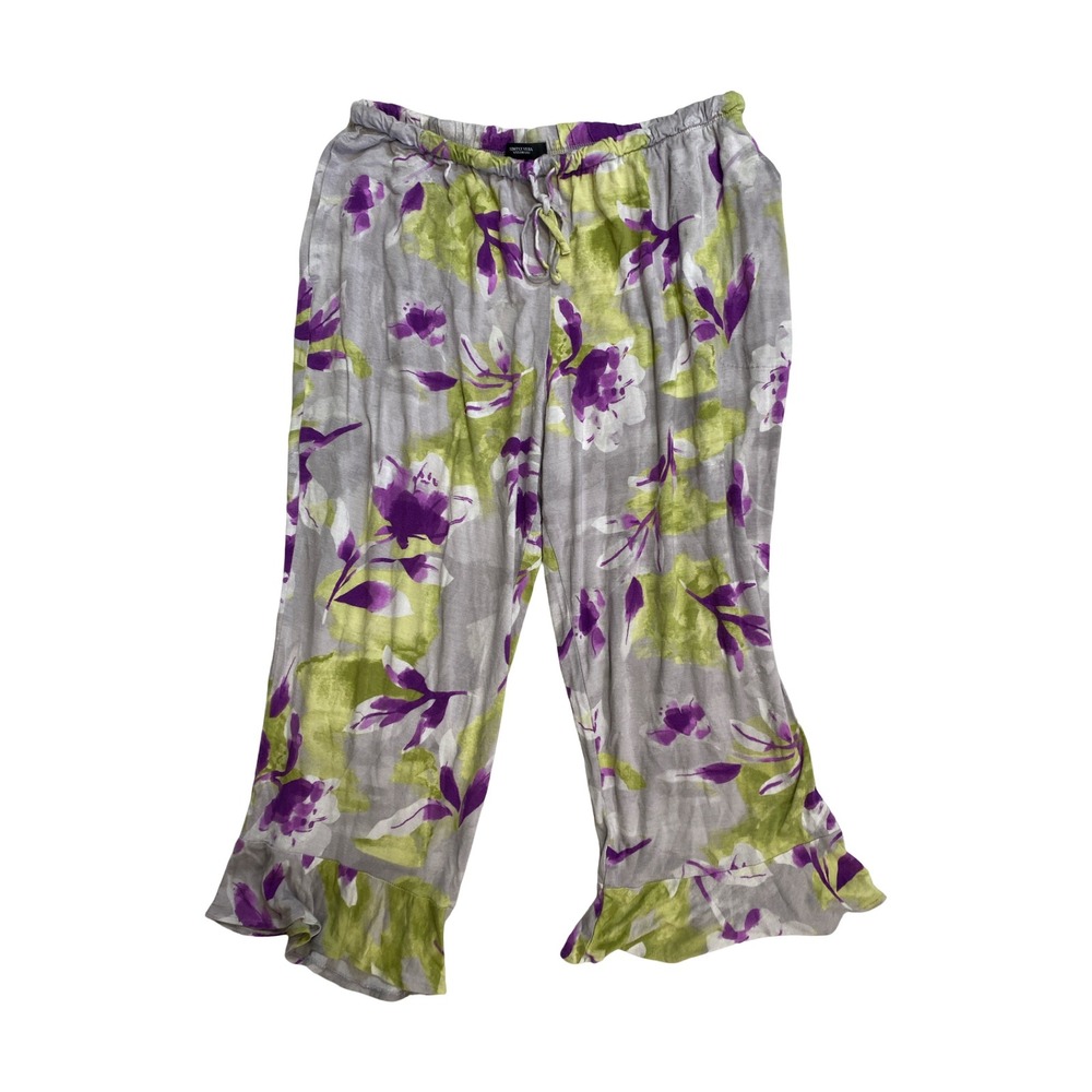 Simply Vera Vera Wang Pajama Set Large Purple Green Floral Ruffle Top Crop Pants - Picture 4 of 10